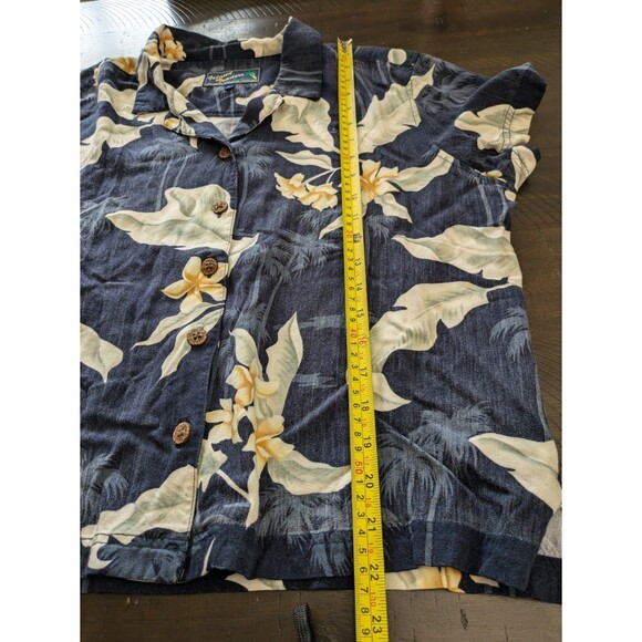Island Traders Women's Hawaiian Shirt Button Down Blue White Floral Aloha Large - Picture 10 of 10